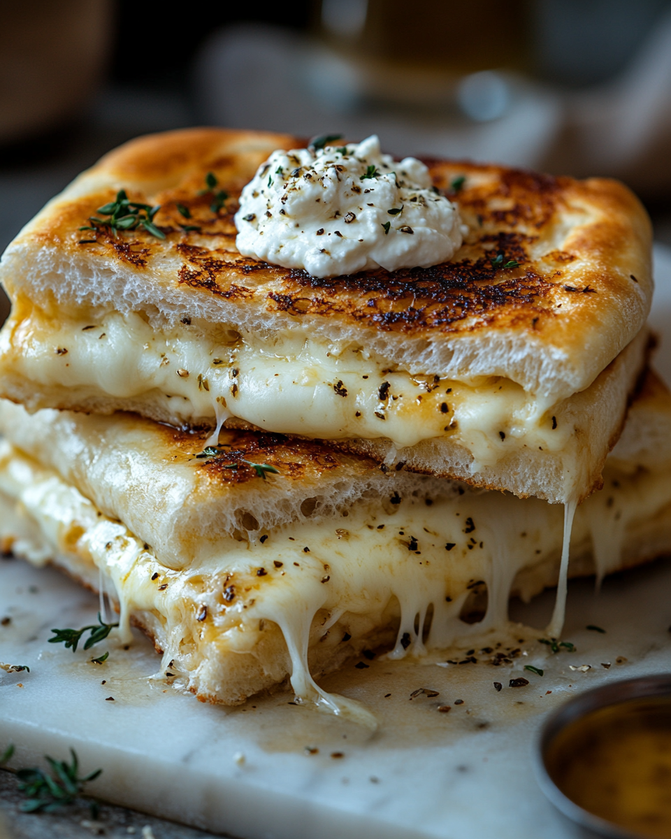 Panuozzo aux fromages fondants, ricotta et herbes fraîches